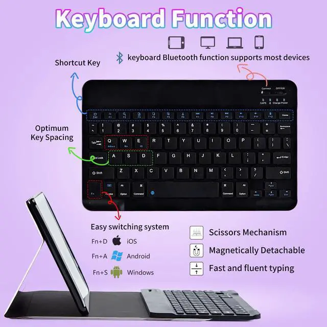 Alt view image 4 of 5 - BPQOJB for iPad 10th Generation Case with Keyboard for iPad Case 10th Generation 10.9 inch 2022 with Detachable Wireless Keyboard & Adjustable Stand Protect Tablet Cover - Flowers and Plants Moon