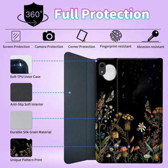 Alt view image 5 of 5 - BPQOJB for iPad 10th Generation Case with Keyboard for iPad Case 10th Generation 10.9 inch 2022 with Detachable Wireless Keyboard & Adjustable Stand Protect Tablet Cover - Flowers and Plants Moon