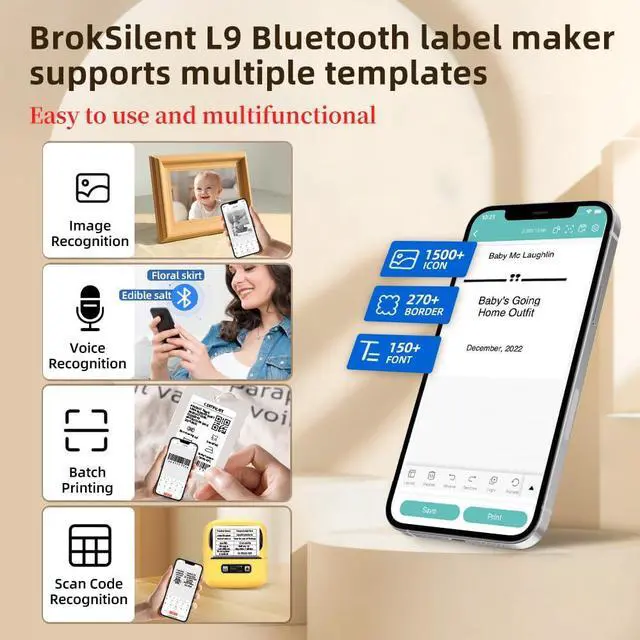Alt view image 3 of 5 - Label makers, 3 Inch Thermal Bluetooth Label Printer L9 Barcode Printer Mini Label Maker Easy to Use for Barcode, Address, Retail, Small Business, Shipping, Office, Clothing,Mailing(with 1 Roll Label)