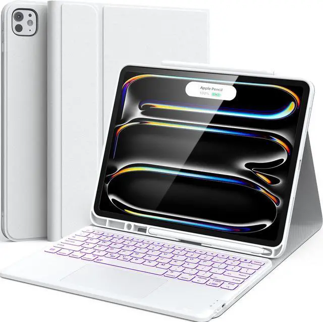 Main image of CHESONA for ipad pro 13 inch case 2024 with Keyboard (M4) 2024, Magnetic Detachable Keyboard with Backlit, 2 Wireless Channels, Touchpad & Pencil Holder, Precise Cutouts Case for iPad Pro 13'', White