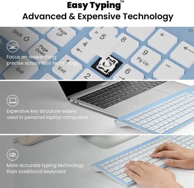 Alt view image 2 of 5 - cimetech Wireless Keyboard and Mouse Combo, Compact Full Size Wireless Keyboard and Mouse Set 2.4G Ultra-Thin Sleek Design for Windows, Computer, Desktop, PC, Notebook - Baby Blue
