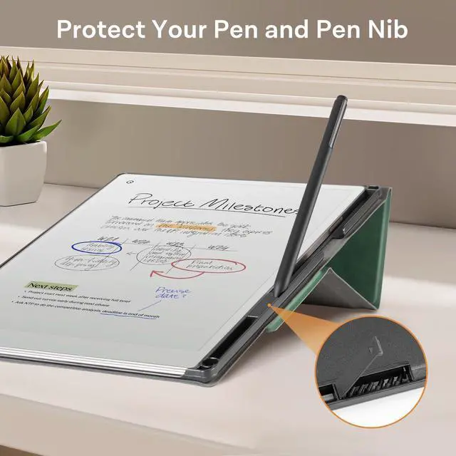 Alt view image 4 of 5 - CoBak Case for Remarkable Paper Pro-with Pen Holder, Nib Storage, Ergonomic Design for Enhanced Writing Comfort - The Perfect Choice for Remarkable Paper Pro Case with Pen Holder(Emerald)
