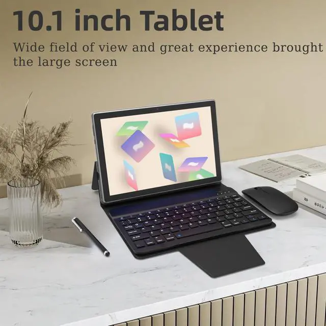 Alt view image 2 of 5 - Android Tablet 10 inch Tablets, 2 in1 Tablet with Keyboard Case Mouse Stylus, 8GB RAM 128GB ROM 1TB Expand, 2.0Ghz Quad-Core Processor, 5G Wi-Fi 6, Bluetooth 5.0, 6000mAh Battery, Dual Camera, GMS