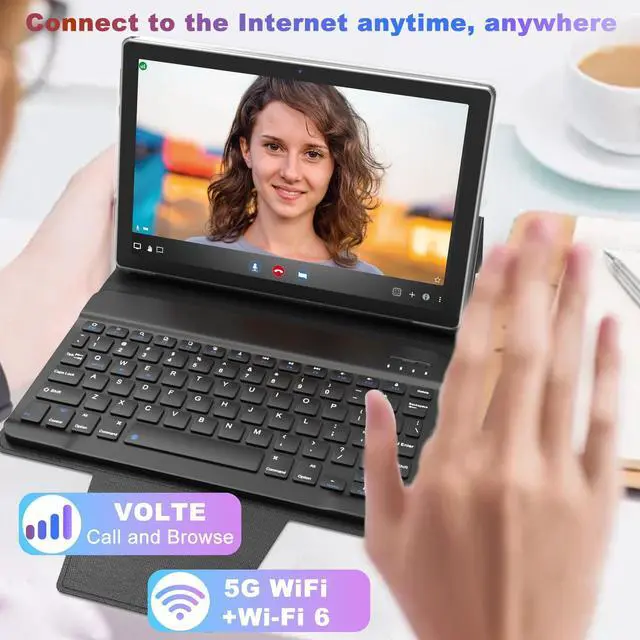 Alt view image 5 of 5 - Android Tablet 10 inch Tablets, 2 in1 Tablet with Keyboard Case Mouse Stylus, 8GB RAM 128GB ROM 1TB Expand, 2.0Ghz Quad-Core Processor, 5G Wi-Fi 6, Bluetooth 5.0, 6000mAh Battery, Dual Camera, GMS