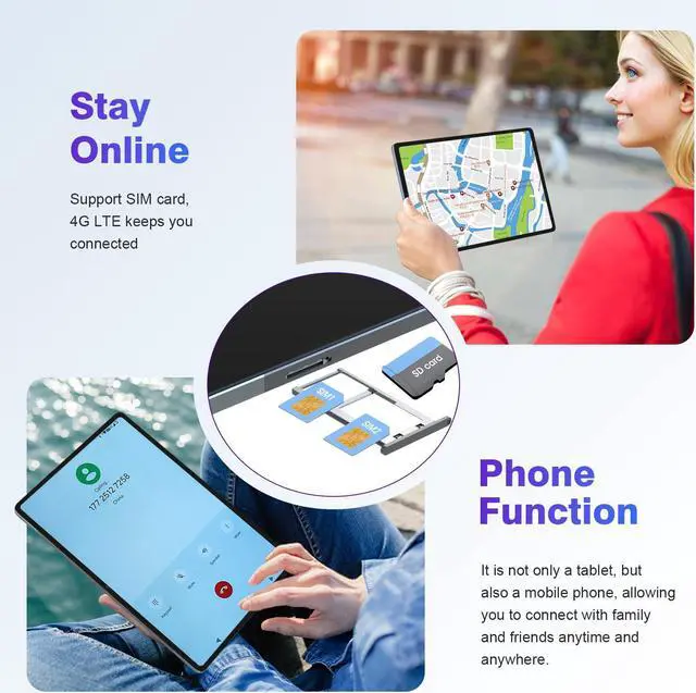 Alt view image 2 of 5 - CWOWDEFU Android Tablet 4G LTE, 10-Inch Unlocked Tablet with Sim Card Slot,Phablet,Features 2K (1920 * 1200) Incell Screen,256 GB ROM,16 GB RAM,Bluetooth,GPS,All Mantel Made