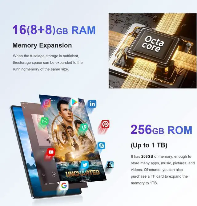 Alt view image 3 of 5 - CWOWDEFU Android Tablet 4G LTE, 10-Inch Unlocked Tablet with Sim Card Slot,Phablet,Features 2K (1920 * 1200) Incell Screen,256 GB ROM,16 GB RAM,Bluetooth,GPS,All Mantel Made