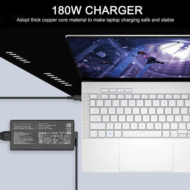 Alt view image 5 of 5 - 180W 20V 9A Charger ADP-180TB K for Asus ROG Zephyrus G14 2024 GA403 GA403U GA403UI GA403UV GA403UU Laptop ga403uu-bs71 ga403uv-g14.r94060 ga403ui-xs96 ga403ui-ds92 Power Cord