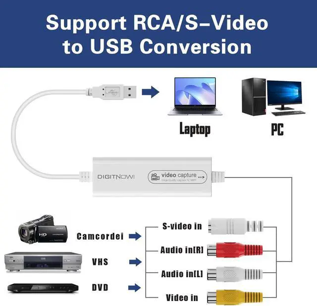 Alt view image 4 of 5 - DigitPro VHS to DVD Wizard with USB Video Grabber, Video Capture Card, RCA to USB Converter, Hi8 Mini DV to DVD Converter for Tape Player Camcorder Camera PC TV, Windows Mac OS Compatible