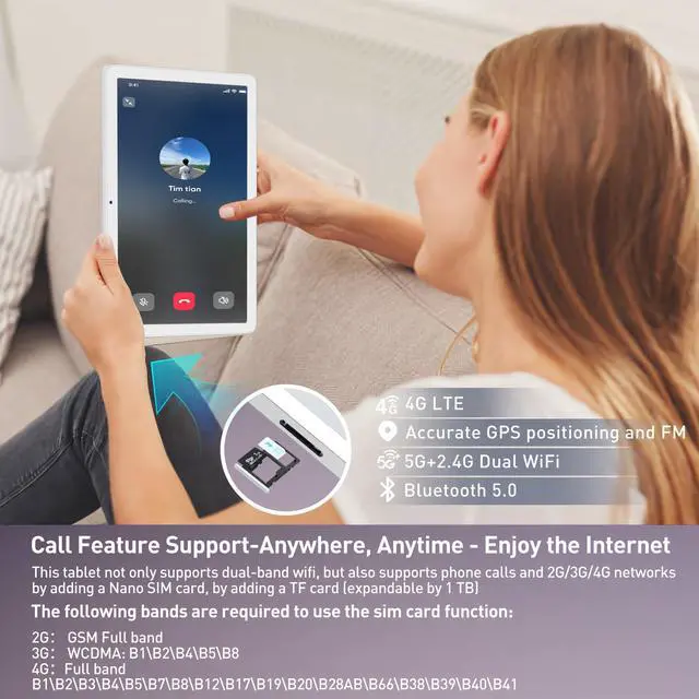 Alt view image 4 of 5 - 2025 Tablet, Android Tablets 10 inch Tablet PC with Octa-core CPU 14GB RAM +128GB ROM + 1TB Expand, 7000mAh Battery, 1280 * 800 Incell Screen, 5G/2.4G WiFi + 4G LTE, BT 5.0, Dual Cameras