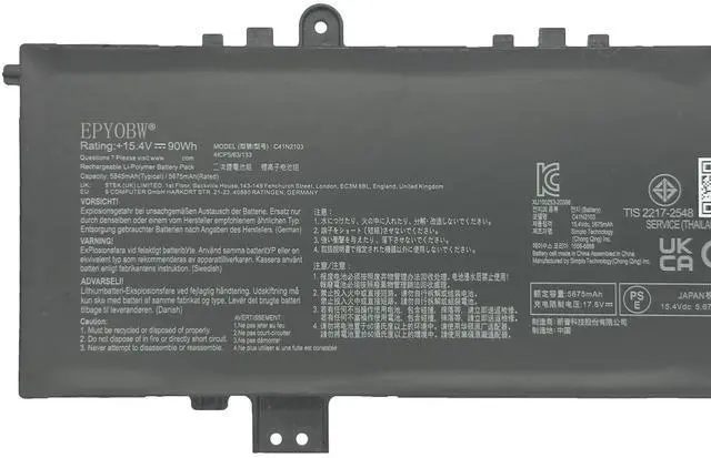 Alt view image 2 of 5 - EPYOBW C41N2103 Laptop Battery 90Wh Compatible with Asus ROG Zephyrus Duo 16 GX650RM GX650RS GX650RW GX650RX / NR2202RM NR2202RS NR2202RW NR2202RX Series 0B200-04120000 4ICP5/63/113