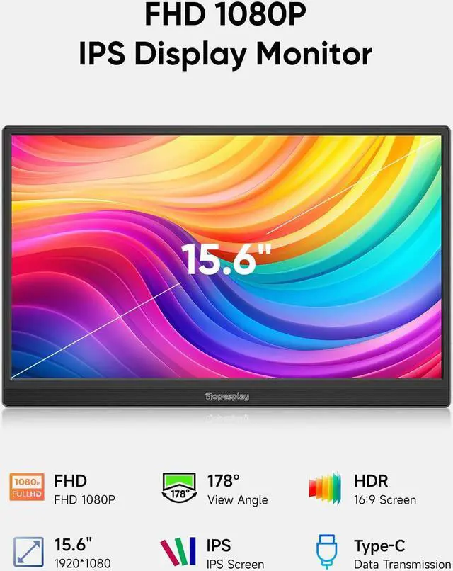 Alt view image 2 of 5 - Portable Monitor, 15.6" FHD 1080P Travel Portable Monitor for Laptop, Ultra-Slim External Portable Screen for Laptop with Kickstand, Screen Extender for Laptop PC Mac Phone PS4/5 Xbox Switch