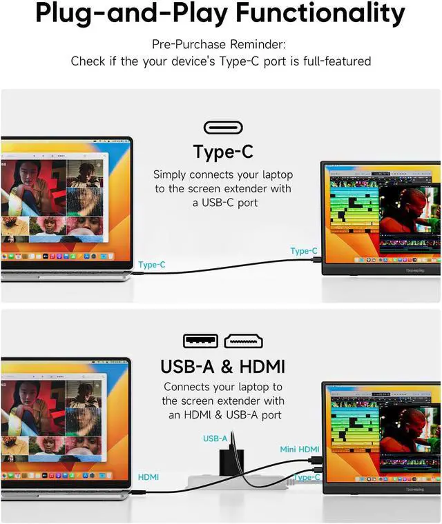 Alt view image 4 of 5 - Portable Monitor, 15.6" FHD 1080P Travel Portable Monitor for Laptop, Ultra-Slim External Portable Screen for Laptop with Kickstand, Screen Extender for Laptop PC Mac Phone PS4/5 Xbox Switch