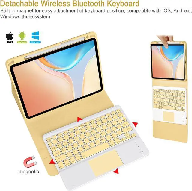 Alt view image 2 of 5 - Eisuiyi Keyboard Case for iPad 10th gen 10.9inch 2022/ iPad (A16) 11th gen 11inch 2025, Detachable Touchpad BT Keyboard, Magentic Protective Cover with Pencil Holder, Full Protection, Yellow