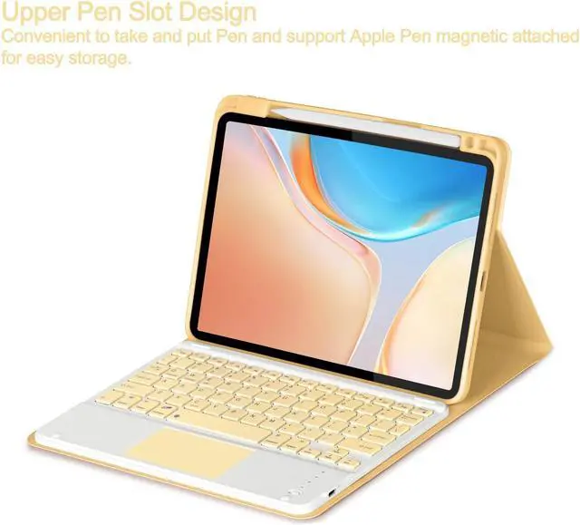 Alt view image 4 of 5 - Eisuiyi Keyboard Case for iPad 10th gen 10.9inch 2022/ iPad (A16) 11th gen 11inch 2025, Detachable Touchpad BT Keyboard, Magentic Protective Cover with Pencil Holder, Full Protection, Yellow