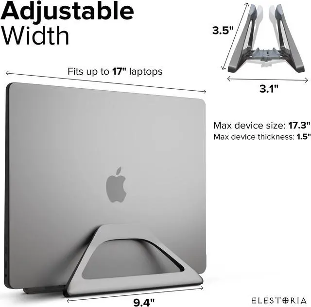 Alt view image 2 of 5 - Elestoria Vertical Laptop Stand Holder- Adjustable Laptop Holder Vertical fits All MacBook, Chromebook & Gaming Laptops - Grey