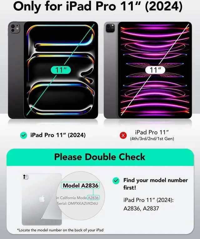 Alt view image 2 of 5 - ESR for iPad Pro 11 Inch Case 2024 5th Generation (M4), Rotating Case with Removable Magnetic Cover, Adjustable Portrait/Landscape Stand with Raised Screen View, 9 Standing Angles, Shift Series, Blue