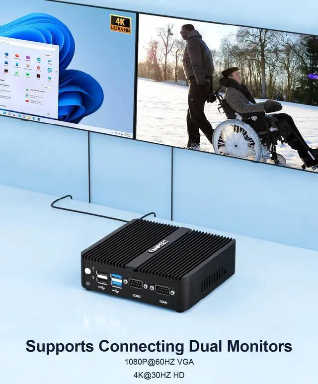 Alt view image 3 of 5 - FANPEEC Industrial Mini PC Windows 11 Pro, PC Fanless 16GB RAM 256GB SSD, Firewall Micro Appliance 2 LAN Ports, 2* RS232 COM, 4K HD+VGA Dual Screen Display, 2*USB2.0, 2*USB3.0