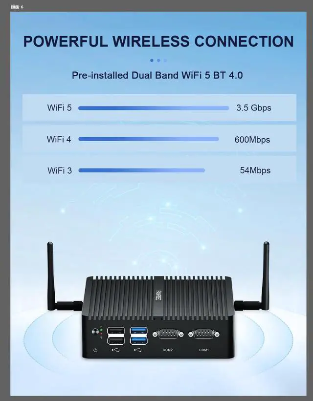 Alt view image 4 of 5 - FANPEEC Industrial Mini PC Windows 11 Pro, PC Fanless 16GB RAM 256GB SSD, Firewall Micro Appliance 2 LAN Ports, 2* RS232 COM, 4K HD+VGA Dual Screen Display, 2*USB2.0, 2*USB3.0