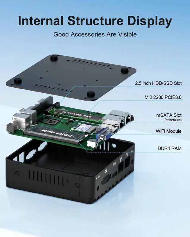 Alt view image 5 of 5 - FANPEEC Industrial Mini PC Windows 11 Pro, PC Fanless 16GB RAM 256GB SSD, Firewall Micro Appliance 2 LAN Ports, 2* RS232 COM, 4K HD+VGA Dual Screen Display, 2*USB2.0, 2*USB3.0