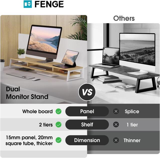 Alt view image 5 of 5 - Fenge Dual Monitor Stand for Desk, 42.5in Large Monitor Riser for 2 Monitors, 2 Tier Computer Office Desk Top Shelf, Desktop Storage Stand for Laptop, PC, Computer, Printer