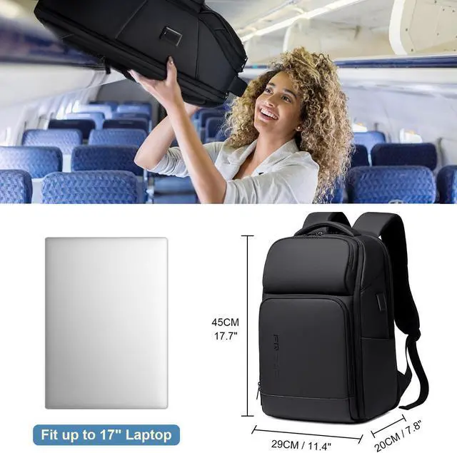 Alt view image 2 of 5 - FENRUIEN Business Laptop Backpack 17 Inch, Water Resistant Computer Backpack with Charger, Black Travel Backpack Laptop Bag for Men