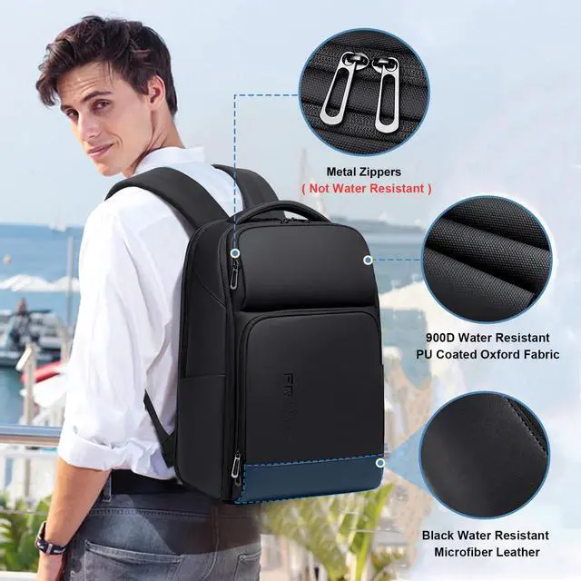 Alt view image 4 of 5 - FENRUIEN Business Laptop Backpack 17 Inch, Water Resistant Computer Backpack with Charger, Black Travel Backpack Laptop Bag for Men