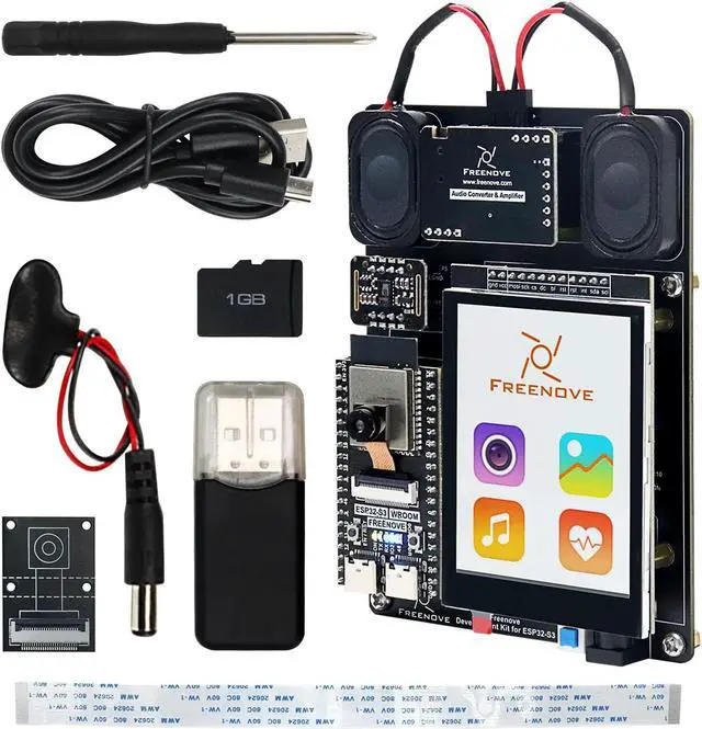 Main image of Freenove Development Kit for ESP32-S3-WROOM CAM (Included), Dual-core 32-bit 240 MHz Microcontroller, Onboard Camera Wireless, Touch Screen Stereo Speakers Heart Rate Sensor, Tutorial Code