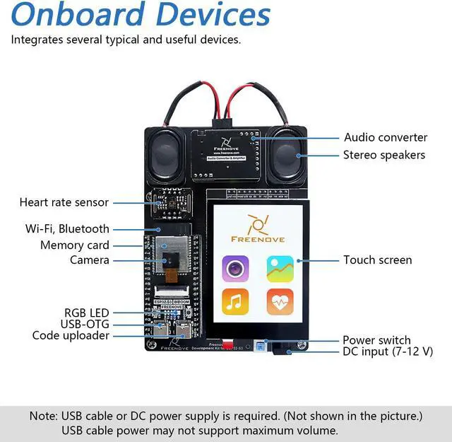 Alt view image 3 of 5 - Freenove Development Kit for ESP32-S3-WROOM CAM (Included), Dual-core 32-bit 240 MHz Microcontroller, Onboard Camera Wireless, Touch Screen Stereo Speakers Heart Rate Sensor, Tutorial Code
