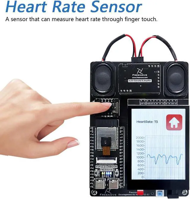 Alt view image 5 of 5 - Freenove Development Kit for ESP32-S3-WROOM CAM (Included), Dual-core 32-bit 240 MHz Microcontroller, Onboard Camera Wireless, Touch Screen Stereo Speakers Heart Rate Sensor, Tutorial Code