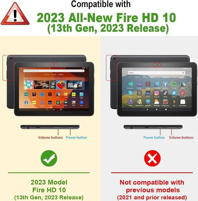 Alt view image 2 of 5 - FONREST for All-New Fire HD 10 Tablet 13th Generation 2023 Release 10.1" Rugged Case, Portable Heavy Duty Shock-Proof Armor Cover with 360° Rotatable Kickstand/Hand Grip, Shoulder Strap (Black)