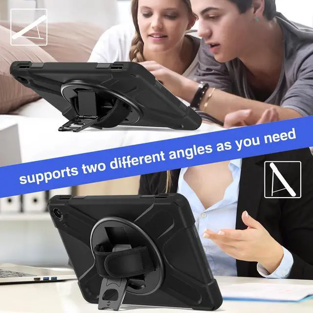 Alt view image 4 of 5 - FONREST for All-New Fire HD 10 Tablet 13th Generation 2023 Release 10.1" Rugged Case, Portable Heavy Duty Shock-Proof Armor Cover with 360° Rotatable Kickstand/Hand Grip, Shoulder Strap (Black)