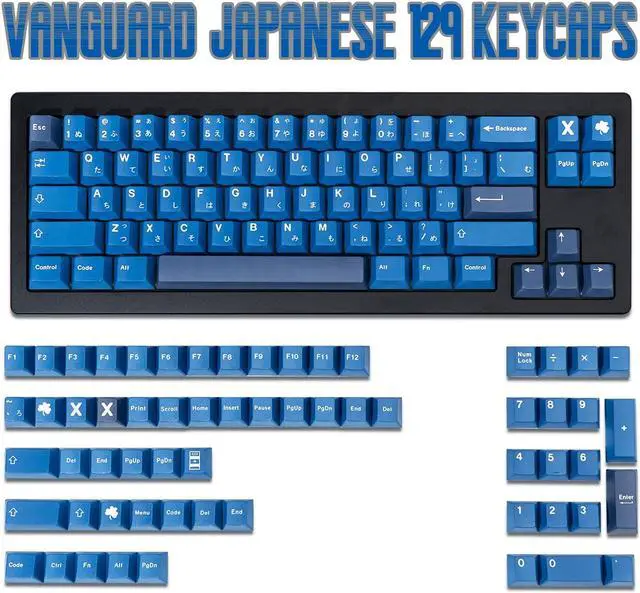 Alt view image 2 of 4 - GEKUCAP Blue Japanese Keycaps 129 Keys, Minimalist Style Custom Keycap Dye Sublimation PBT Keycaps Cherry Profile Keyboard Keycaps Set for Cherry Gateron MX Switches Mechanical Keyboards