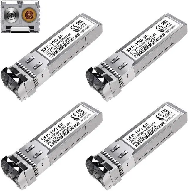 Main image of 4Pack 10G SFP+ LC Module, 10GBase-SR Multi-Mode Ethernet Transceiver, 850nm MMF up to 400m  Compatible with Cisco, Meraki, Ubiquiti, Mikrotik, Netgear, HPE, TP-Link, Aruba and More