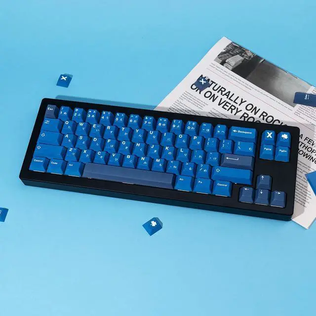 Alt view image 4 of 4 - GEKUCAP Blue Japanese Keycaps 129 Keys, Minimalist Style Custom Keycap Dye Sublimation PBT Keycaps Cherry Profile Keyboard Keycaps Set for Cherry Gateron MX Switches Mechanical Keyboards