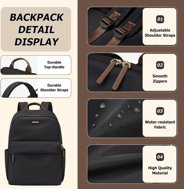 Alt view image 4 of 5 - GOLF QUALITY Laptop Backpack for Women Fit 14 Inch Stylish Daypack Notebook Travel Work Commuter Casual Daypack Backpack Purse for Women Travel Business (Black)