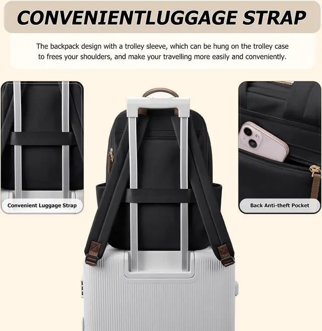 Alt view image 5 of 5 - GOLF QUALITY Laptop Backpack for Women Fit 14 Inch Stylish Daypack Notebook Travel Work Commuter Casual Daypack Backpack Purse for Women Travel Business (Black)