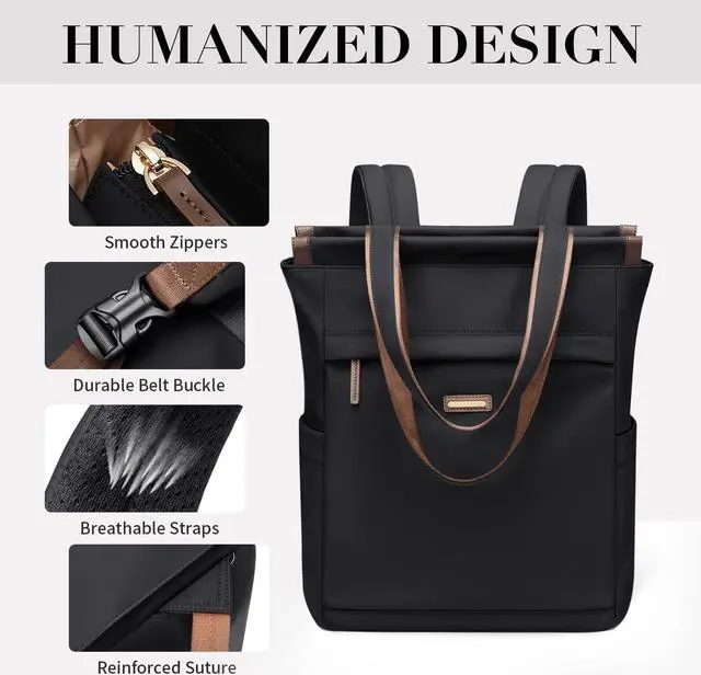 Alt view image 5 of 5 - GOLF SUPAGS Convertible Laptop Backpack for Women Casual Daypack Notebook Tote Bag for Work College Travel Leisure (Black)