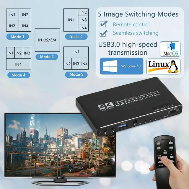 Alt view image 3 of 5 - 4 Channel USB3.0 HDMI Video Capture Card 1080P 60fps Video Caputre for Multi-Channel Board Game Record Live Streaming Broadcast Local Loop Out for PS4, Nintendo Switch, Xbox One