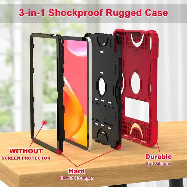 Alt view image 3 of 5 - Grifobes for iPad 11-inch (A16) 2025 / 10th Generation Case 10.9 inch 2022, iPad 11th / 10th Case with Pencil Holder Heavy Duty Rugged Protective Cover with Kickstand for Girls Kids Red+Black