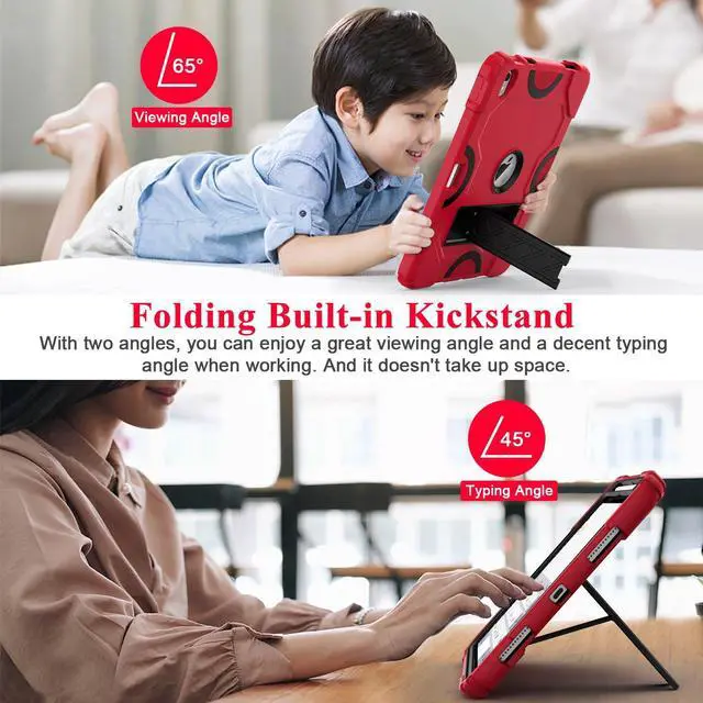 Alt view image 4 of 5 - Grifobes for iPad 11-inch (A16) 2025 / 10th Generation Case 10.9 inch 2022, iPad 11th / 10th Case with Pencil Holder Heavy Duty Rugged Protective Cover with Kickstand for Girls Kids Red+Black