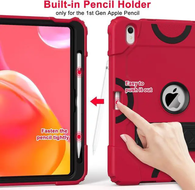 Alt view image 5 of 5 - Grifobes for iPad 11-inch (A16) 2025 / 10th Generation Case 10.9 inch 2022, iPad 11th / 10th Case with Pencil Holder Heavy Duty Rugged Protective Cover with Kickstand for Girls Kids Red+Black