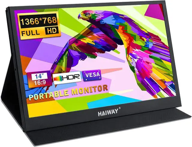 Main image of Haiway Portable Monitor, Laptop Monitor 14 inch 1366x768 RES, Ultra Slim Second External Monitors USB C HDMI Gaming Travel Monitors for Laptop Desktop Mac Phone PS4 Xbox Switch with Protective Cover