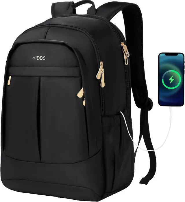 Main image of Travel Laptop Backpack for Women 15.6 Inch Computer Backpacks with USB Charging Hole Anti Theft Carry on Bag College Bookbag Large Black Back Pack for Work Business Traveling Commuter Daypack-Black