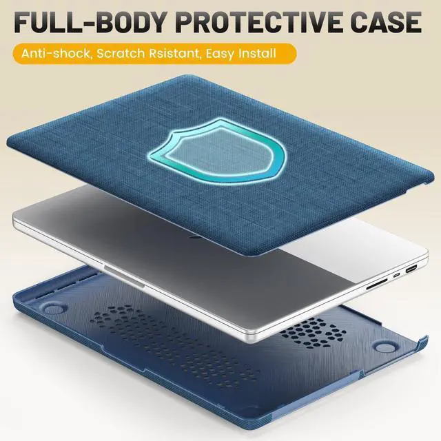 Alt view image 3 of 5 - HXCASEAC Case Compatible with MacBook Pro 16 inch Case 2024 2023 2022 2021 with Foldable Stand, Anti-Scratching Protective Cover (M4 M3 M2 M1) A3186, A3403, A2991, A2780, A2485 Fabric, Navy