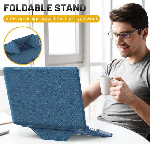 Alt view image 5 of 5 - HXCASEAC Case Compatible with MacBook Pro 16 inch Case 2024 2023 2022 2021 with Foldable Stand, Anti-Scratching Protective Cover (M4 M3 M2 M1) A3186, A3403, A2991, A2780, A2485 Fabric, Navy