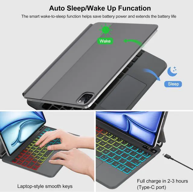 Alt view image 5 of 5 - iPad Air 11 inch Keyboard Case (M3/M2) 2025/2024, Air 5th/4th 10.9 & Pro 11 (4th/3rd/2nd/1st Gen), Rainbow Colors Backlit with Trackpad Keyboard, Magnetic Floating Cantilever Stand, Auto Sleep/Wake