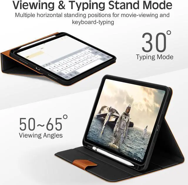Alt view image 4 of 5 - KingBlanc Case for iPad (A16) 11th Generation 11 Inch 2025, iPad 10th Generation 10.9" 2022 with Pencil Holder, Vegan Leather Protective Stand Cover, Auto Sleep Wake, Multi-Angle Viewing/Typing, Brown