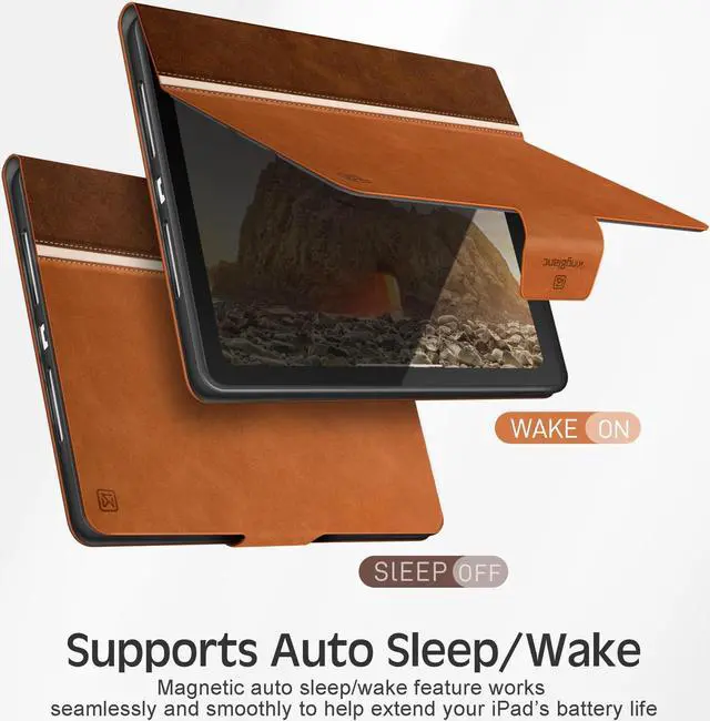 Alt view image 5 of 5 - KingBlanc Case for iPad (A16) 11th Generation 11 Inch 2025, iPad 10th Generation 10.9" 2022 with Pencil Holder, Vegan Leather Protective Stand Cover, Auto Sleep Wake, Multi-Angle Viewing/Typing, Brown