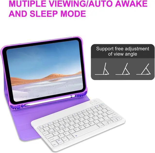 Alt view image 3 of 5 - KVAGO for iPad (A16) 11th Generation Case with Keyboard, Smart Stand Folio Detachable Bluetooth Keyboard Cover with Pencil Holder for iPad 11-inch A16 2025 10th Gen 10.9 Inch 2022 (Dark Purple)