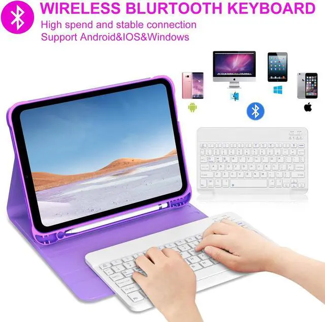 Alt view image 2 of 5 - KVAGO for iPad (A16) 11th Generation Case with Keyboard, Smart Stand Folio Detachable Bluetooth Keyboard Cover with Pencil Holder for iPad 11-inch A16 2025 10th Gen 10.9 Inch 2022 (Dark Purple)